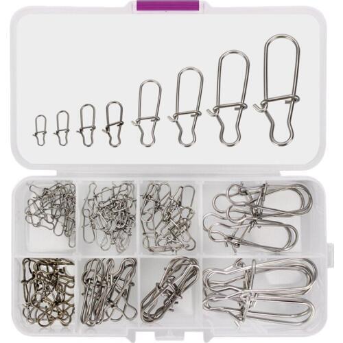 100Pcs Hooked Snap Pin Fishing Swivel Stainless Steel Connector Fishing Tackle Tool Accessories Pesca
