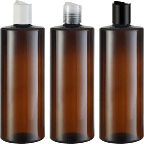 12PCS Empty 500ml Large Amber Blue Green Red White Clear PET Flat Bottle Refillable Packaging Container with Disk Cap