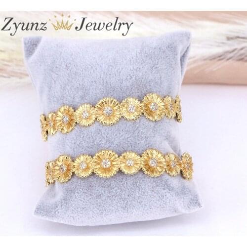 3PCS, Luxury Brand Simple Cubic Zirconia Flower Bangle Jewelry Womens Wedding Bridal Bracelet Couple Gifts