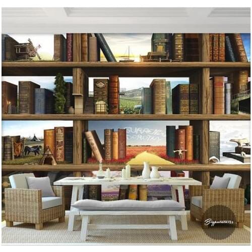 3d wallpaper 3d murals wallpaper for walls 3 d bookcase mural Wooden shelves books books study background wall painting decor