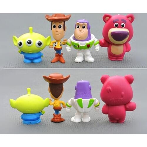 4pcs/set 3-4cm Q version Mini Toy Story Woody Bullseye Lotso Huggin Bear Model Decoration PVC Toy Figure Doll