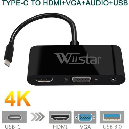 Wiistar USB C to HDMI VGA 3.5mm Adapter Type C to VGA HDMI 4K for Huawei Mate 10 Pro P20 Samsung Galaxy S8/8