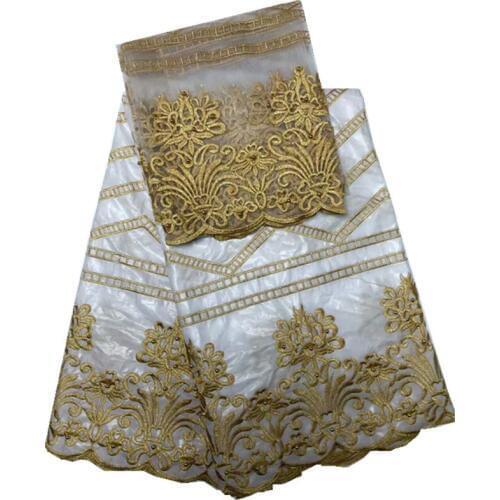 African lace fabric Embroidered Tulle Lace For Nigerian Bazin Riche African Fabric For Sewing Dress in white WKS50-45