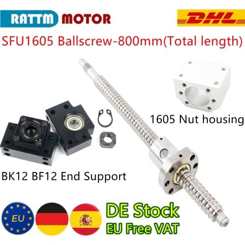 『EU Free Delivery』CNC 16mm Shaft SFU1605-800mm Rolled Ball Screw C7 with 1605 Flange Single Ball Nut BK/BF12 End Machined