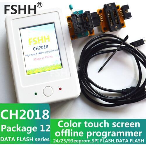 CH2018 Color screen offline programmer SPI programmer 24/25/93EEPROM DATA SPI FLASH with 45DBXX 208mi SOP8 socket adapter