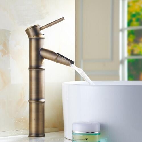 European Copper black bamboo style sink basin faucet antique, Retro bronze bathroom basin faucet mixer water tap hot and cold