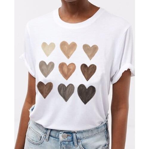 Sunfiz Melanin Hearts T-Shirt Women Summer Short Sleeve Cute Black Pride Printed Tee Black History Month Shirt BLM Equality T Sh