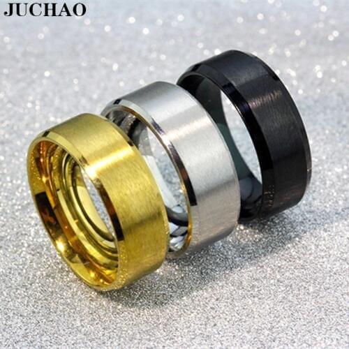 JUCHAO Classic Ring Stainless Steel Black Movie Surrounding Smooth Ring 2018