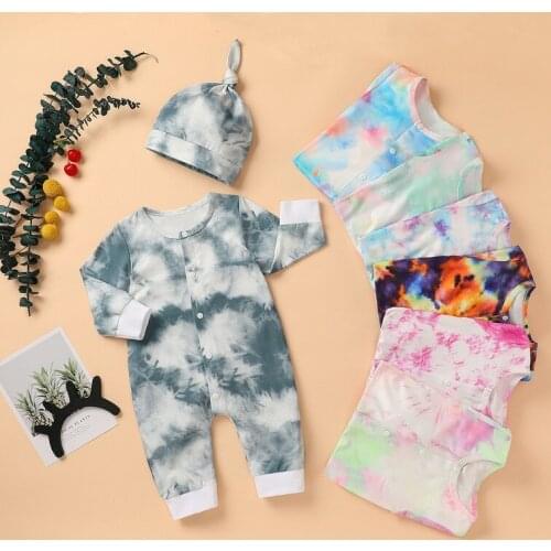Infant Newborn Baby Girls Tie Dye Romper Long SleeveClorful Jumpsuits Spring Autumn Clothing Ribbed Outfits 4 color