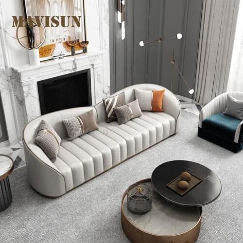 Creative American Style Living Room High-End Leather Sofa Set White Large Villa Straight Three-Seat Four-Seat Sofa Combination