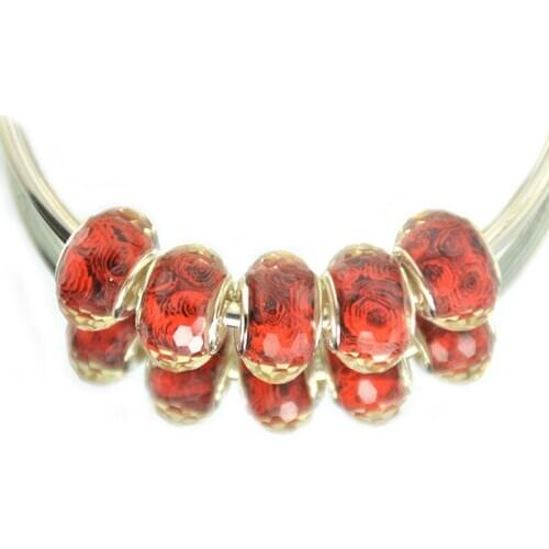 Color Red Roses Colour Bauhinia Flower Round Plastic Acrylic Beads Charms Big Hole for Pandor European DIY Jewelry Bracelet