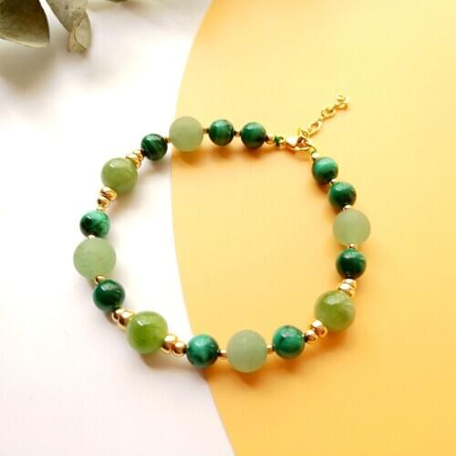 Lii Ji Natural Stone 8mm Green Jade Matte Green Aventurine 6mm Malachite American 14K Gold Filled Bracelet