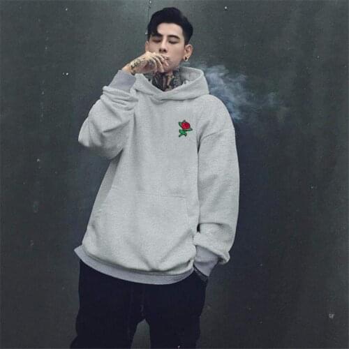 Autumn Winter Rose Hoodies Mens Sweatshirts Rose Embroidery Cotton Men Women Oversize Hoody US Size XS-XL