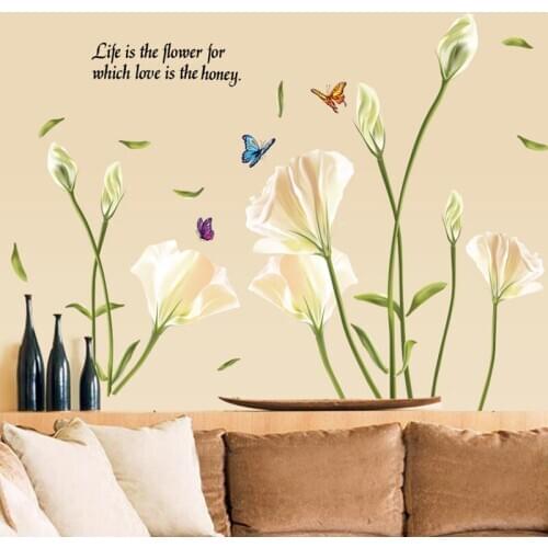 Lily Flowers Wall Sticker On The Wall VinYl Wall Stickers Gome Decor Bedroom Backdrop Wall Decals