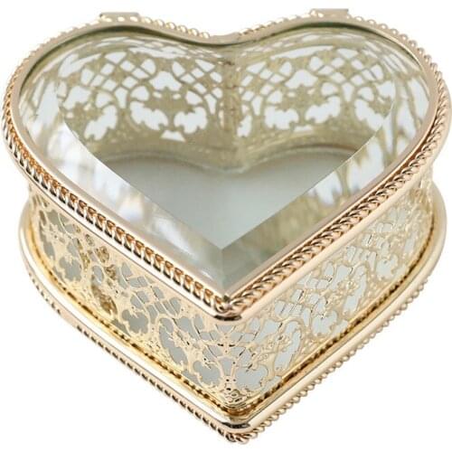 The New Diamond Heart Shape Glass Jewelry Storage Box Ring Necklace Dressing Table Makeup Organizer Storage Container