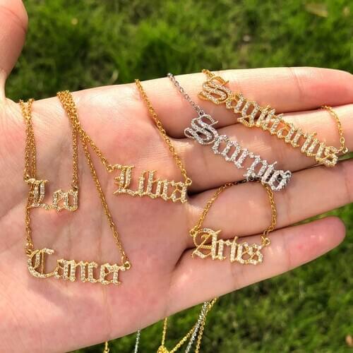Letter Twelve Constellation Necklace For Women Stainless Steel Zodiac Necklaces Chain Choker Alphabet Jewelry Bijoux Femme BFF