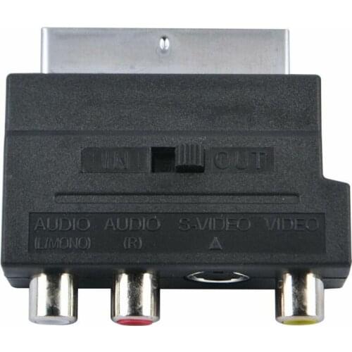 SCART Adaptor AV Block To 3 RCA Phono Composite S-Video With In/Out Switch Scart to SVHS Adapter for Video DVD Recorder
