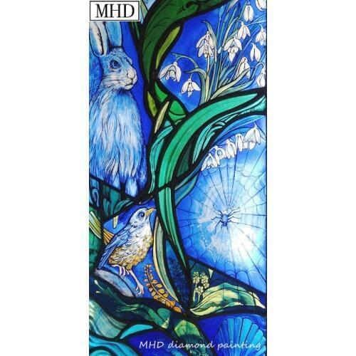 Stained Glass Animal Pattern Full & Round 5d Diy Diamond Painting Bird Cross Stitch 3D Diamond Embroidery Sewing Artwork