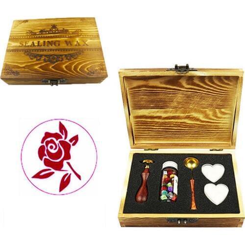 ROSE Plant Flower Natural Vintage Wedding Invitation Custom Picture Logo Wax Seal Sealing Stamp Sticks Spoon Gift Box Set Kit