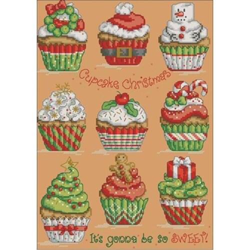 Christmas cupcakes patterns counted 11CT 14CT Cross Stitch Sets DIY Chinese Cross-stitch Kits Embroidery Needlework