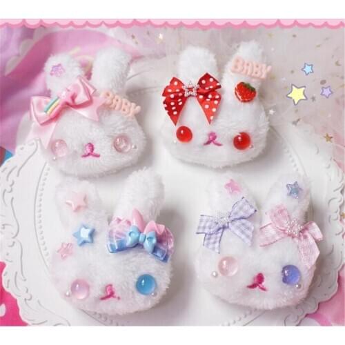 Handmade Lolita Cute Plush Rabbit Bowknot Hairpin Brooch Pin Christmas Girls Hair Accessories B1576