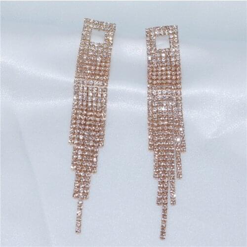 Silver Color Rhinestone Long Big Tassel Earrings Luxury Korean Bride Wedding Hanging Earrings Romantic Women Earrings Wholesale
