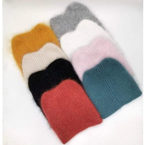 [Rancyword] Winter Hats For Women Wool Knitted Angora Hat Beanies Female Warm Rabbit Fur Skullies Beanie For Girl lovely hat