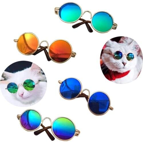 Pet Sunglasses Metal Frame Round Reflection Eye Protection Glasses Special Tidal Dog Goggles for Cats or Small Dogs