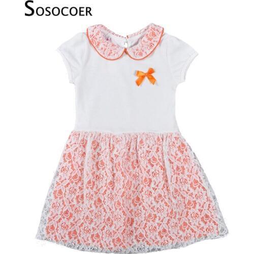 SOSOCOER Girl Lace Dress New Summer Fashion Doll Collar Princess Dress Girls Clothes Hollow Stitching Kids Party Dresses Outfits