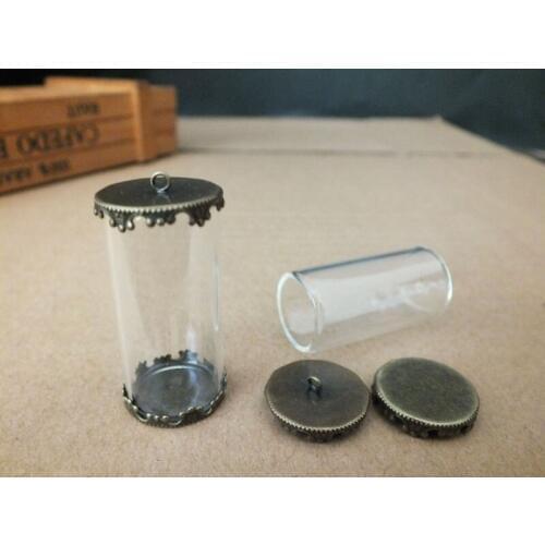 40x20mm Diy Two side open tube shap glass globe with bronze base glass bottle fashion jewelry pendant
