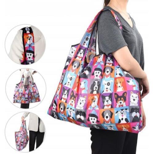 New fold Pocket Square Shopping Bag Eco-friendly Folding Reusable Portable Shoulder Handbag Polyester for Travel Grocery Bags