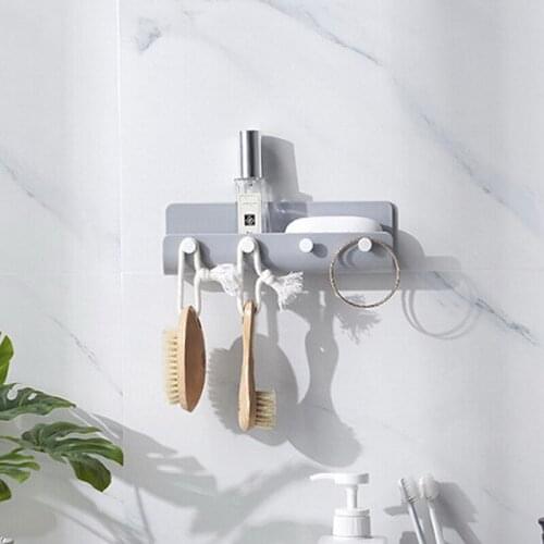 U-Shaped Wall-Mounted Hook Punch-free Hanging Key Towel Storage Holder With 4 Hook Kitchen Bathroom Organizer Home Decoration