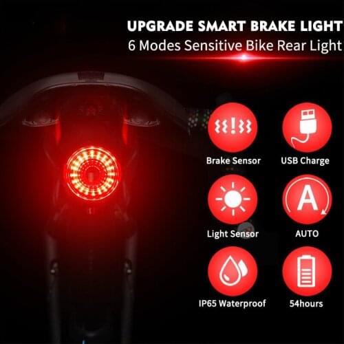 Smart Bicycle Flashlight MTB Road Bike Rear Light Auto Start/Stop Brake Sensing IPX6 Waterproof LED Charging Cycling Taillight