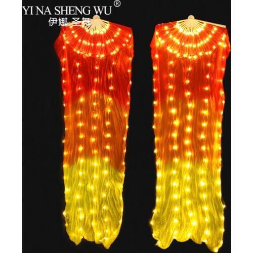 1pc/2pcs Belly Dance Led Silk Fans 100% Silk 180x90cm White Rainbow Belly Dance LED Fans Stage Performance Props With Batteries