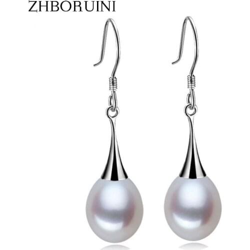 ZHBORUINI 2019 Fashion Pearl Earrings Natural Freshwater Pearl 925 Sterling Silver Pearl Dangle Earring Jewelry For Woman Gift