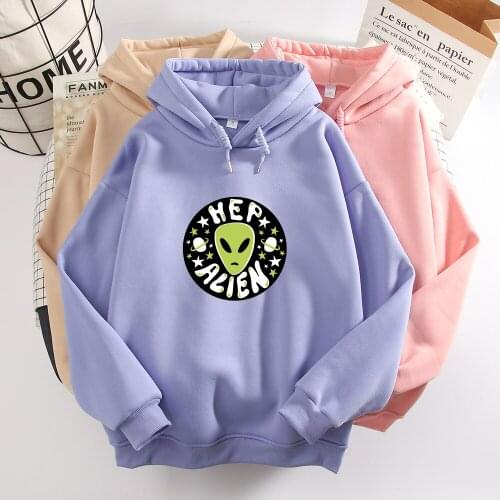 Cute Alien Hoodie Aesthetic Clothes Oversized Graphic Hoodies Women Letter Vintage Long Sleeve Top Harajuku Sweetshirt for Girls