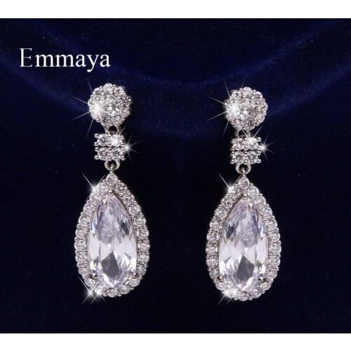 Emmaya New Fashion Long Waterdrop-shape White Earring For Women High Quality Zirconia Elegant Jewelry Charming Gift In Party