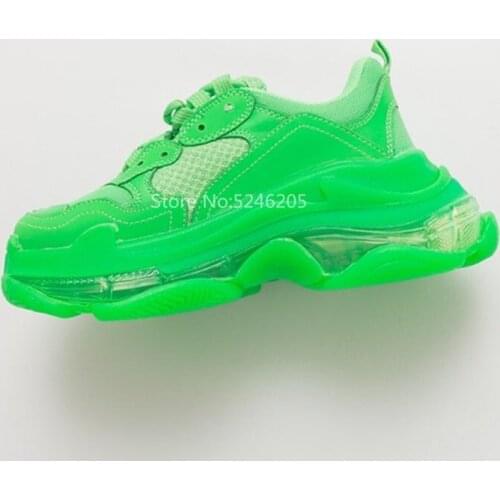 New Colors Nylon Green Heavy Clear Sole Platform Lace Up Trainers Suede Leather Mesh Track Sneakers For Womens Big Size 43
