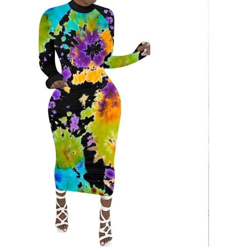 Floral Print Bodycon Party Dress Women Long Sleeve Autumn Dresses Skinny Elegant Night Club Maxi Long Dress Vestido De Mulher