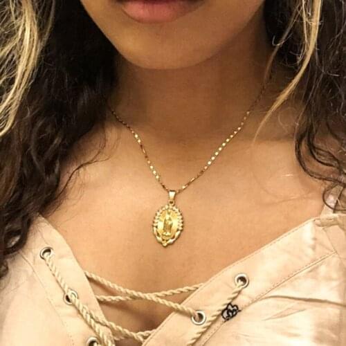 Holy Virgin Mary Pendant Necklace Religion Dainty Golden Christian Cubic Zircon Necklace Women Collier Femme Christian Jewelry