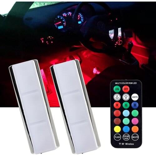 2 PCS Car Interior Atmosphere Light LED Wireless Remote LED Car Decorative Lamp Ambient Light Lamp RGB Charging Foot Light