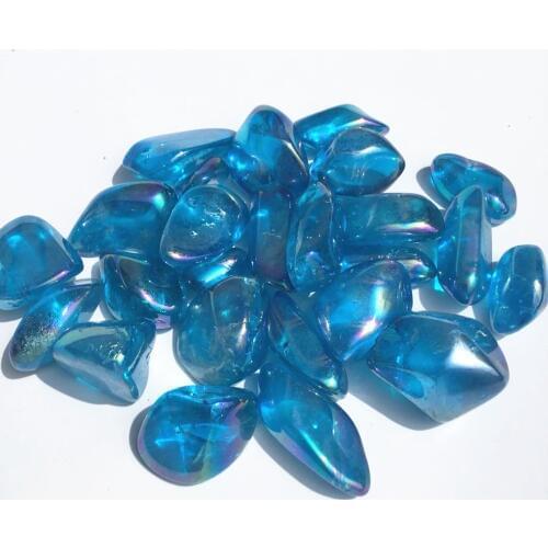 200g Natural Blue Electroplating Aura natural quartz Crystal tumbled stone