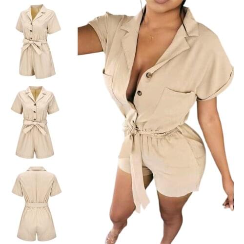 2021 Summer Ladies Jumpsuit Belt Short-Sleeved European And American Small Suit Shorts Simple Top