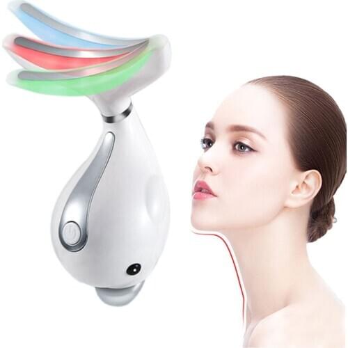3 Colors LED Photon Therapy Neck Massager Face Lifting Tool Heating Skin Tighten Reduce Double Chin Anti-Wrinkle Remove Device