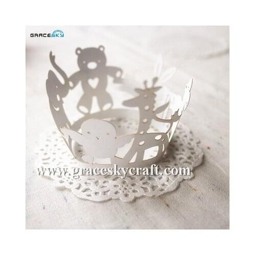 60pcs free shipping Laser Cut Lovely bear deer elephant Cupcakes Wrappers Baking Cakes Wrappers Birthday Party Cake decoration