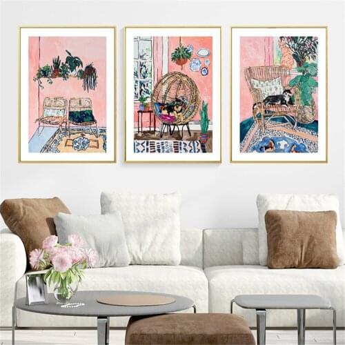 Abstract Flower Leaf Plant Wall Art Poster And Print Sofa Cat Life Inbetweening Canvas Painting Nordic Picture Living Room Decor