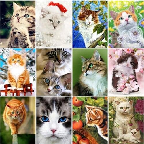 DIY 5D Diamond Painting Cat Diamond Embroidery Animal Cross Stitch Kits Full Round Drill Mosaic Rhinestone Home Decor