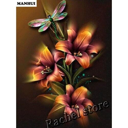 Diamond Embroidery Diy Diamond Painting Mosaic Dragonfly and flower Full Square Diamond Embroidery FC003