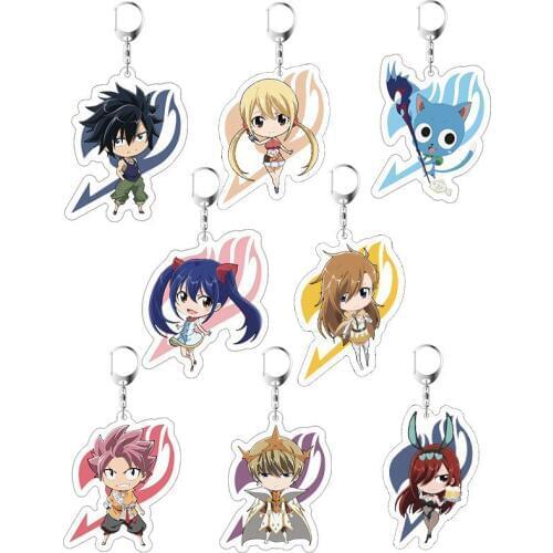 Anime Fairy Tail Keychain Fashion Acrylic Natsu Lucy Heartfilia Erza Scarlet Car Key Holder Chain Pendant Keyrings Jewelry