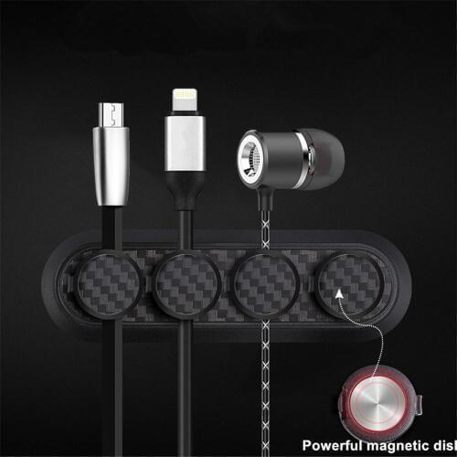 Car Styling Cable Organizer Carbon Fiber Data Lines Storage Holder Clip Auto Interior Cable Clip Car Earphone Cable Organizer